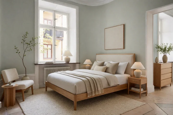 Klidná ložnice ze stejné vstupní fotografie
